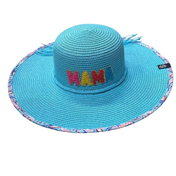 NWOT Simply Southern Womens Preppy Straw Hat O/S Mama Beach Vacation Aqua - Picture 1 of 6